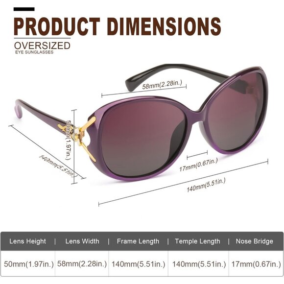 Womens Purple Trendy Shades Eyes Protection Frame Polarized Sunglasses Oversized - Picture 6 of 6